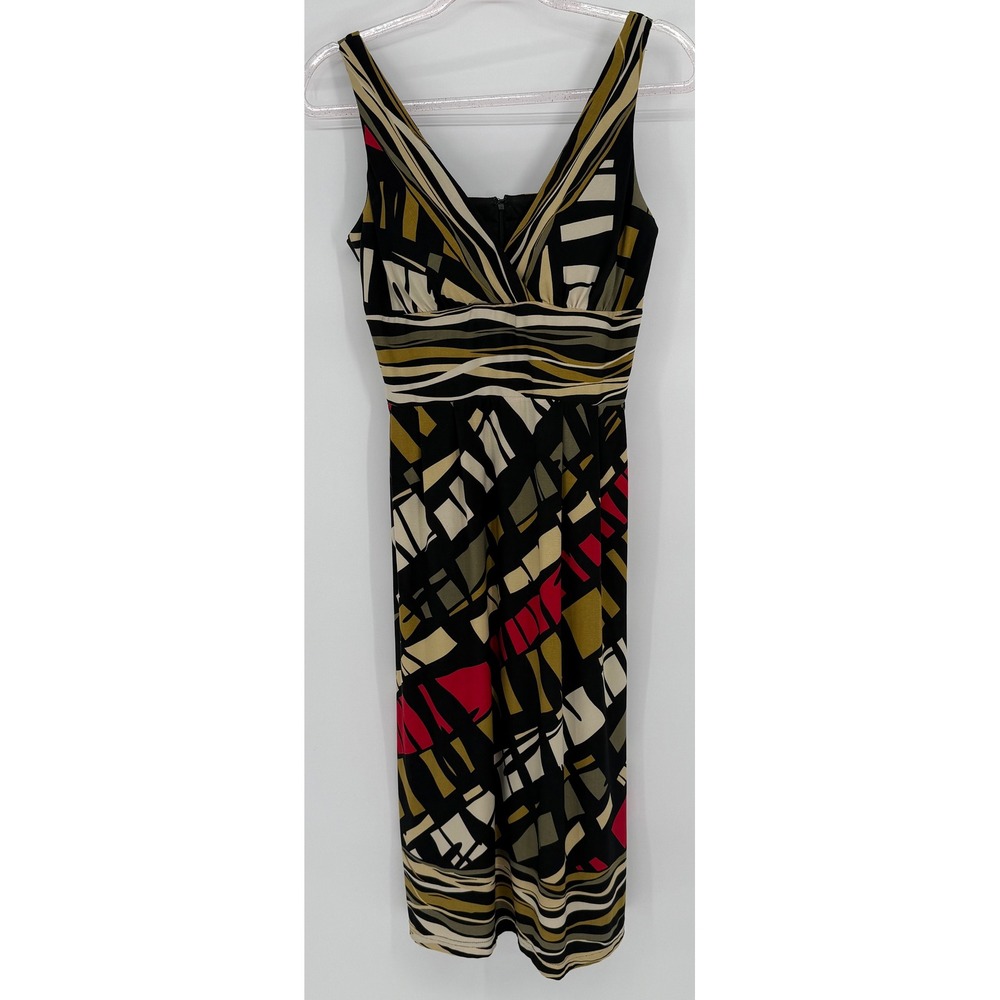 R&K Originals Womens Black Green Geometric Abstract V-Neck Sheath Dress Sz 6